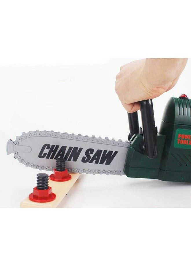 Kids Electric Chainsaw Toy Tool Pretend Play Set With Safety Goggles Work Gloves ; Rotating Chain And Realistic Sound Effects