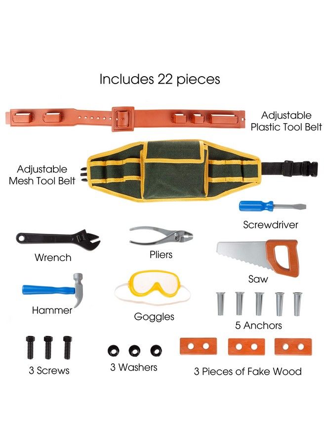 Kids Tool Belt Set Children’S Handyman Kit With 2 Belts Saw Hammer Screwdriver Wrench Pliers Safety Goggles 20 Pcs