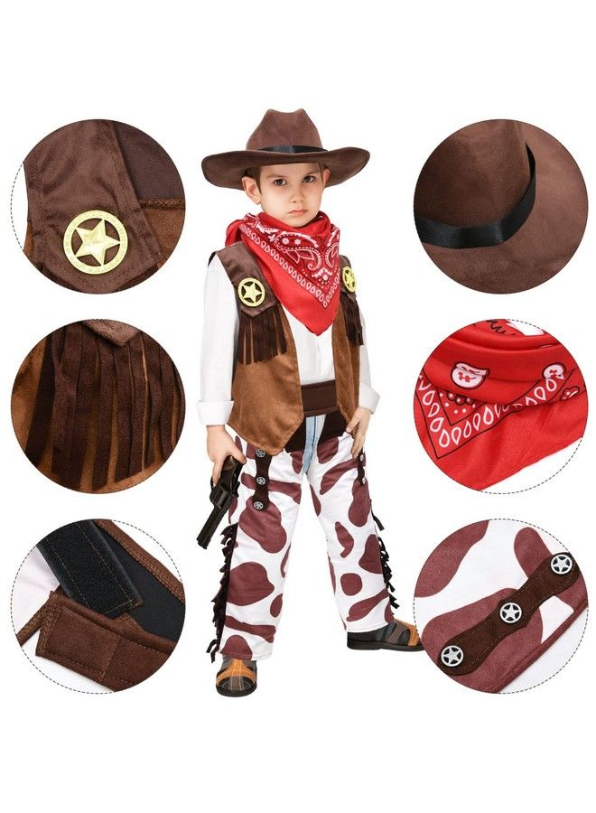 Kids Cowboy Costume Boys Halloween Dress Up Cosplay Set Birthday Party Role Play Western Chaps Outfit Hat Accessories