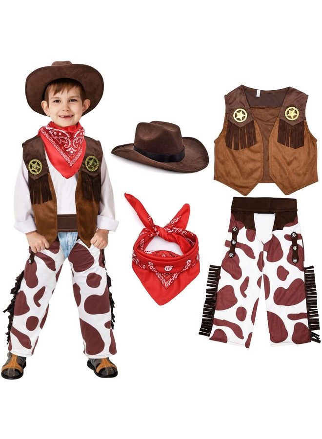 Kids Cowboy Costume Boys Halloween Dress Up Cosplay Set Birthday Party Role Play Western Chaps Outfit Hat Accessories