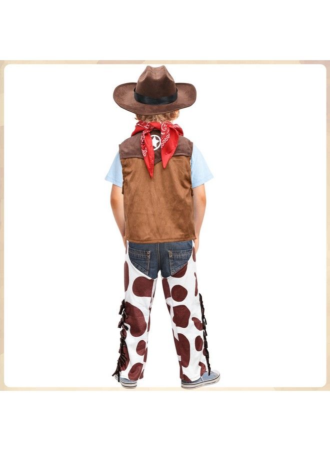 Kids Cowboy Costume Boys Halloween Dress Up Cosplay Set Birthday Party Role Play Western Chaps Outfit Hat Accessories