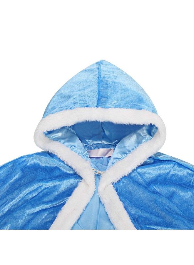 4 Pieces Fur Princess Hooded Cape Cloaks Costume For Girls Princess Costumes Party Accessories (Height 47 Inch/ 120 Cm Blue)