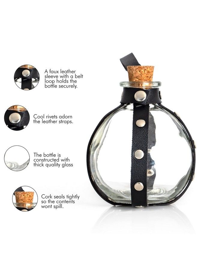 Dark Magic Potion Bottle Black Wizard Potions Glass Holder With Cork Stopper And Faux Leather Harness With Holster Loop