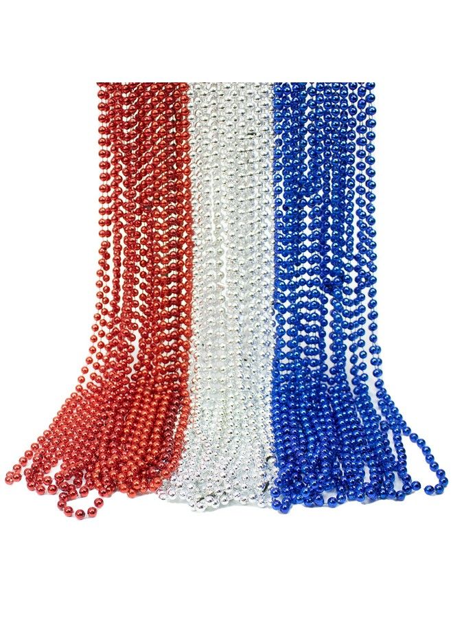 72 Pack Of 33 Mardi Gras Beads Necklace Metallic Red White Blue Patriotic Beaded Necklace Mardi Gras Throws Party Beads Costume Necklaces