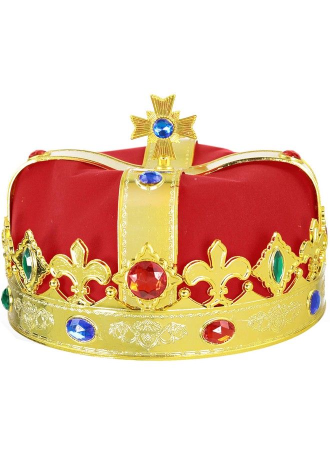 Regal Gold King Crown Royal Red Felt Imperial Jeweled Mens And Womens Unisex Party Dress Up Accessory Crowns 1 Piece