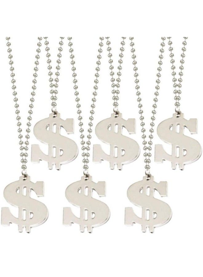 Dollar Sign Necklaces Set Of 12 Plastic Necklaces For Kids With Metallic Silver Finish Fun Mardi Gras Necklaces Accessories For Hiphop Rap Or Halloween Costume