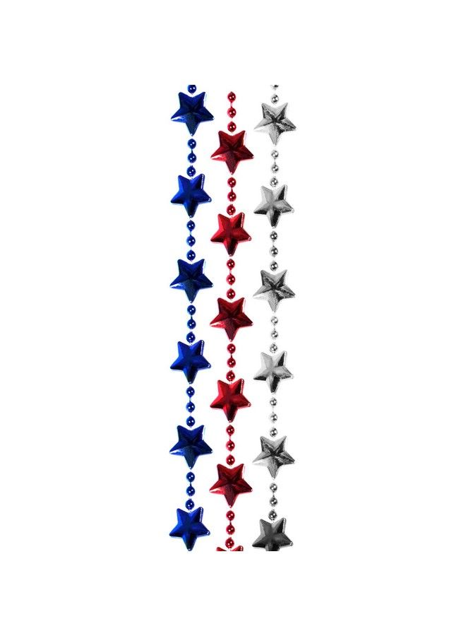 12 Patriot Red White And Blue Stars Bead Necklaces ; Mardi Grass Tossing Beads Usa Party July 4Th Party Supplies Memorial Day Patriotic Party Favors Birthdays For And Unisex.