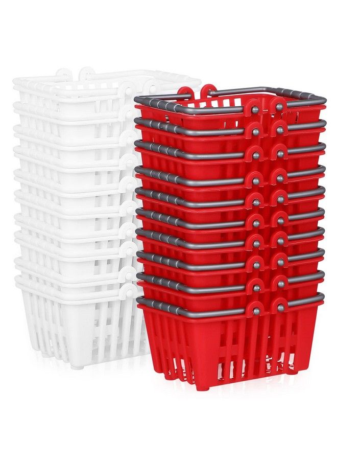 20Pcs Mini Supermarket Basket Small Shopping Basket Plastic Shopping Cart Grocery Basket With Handle For Dool House Kitchen Storage Ornament(Red And White) …