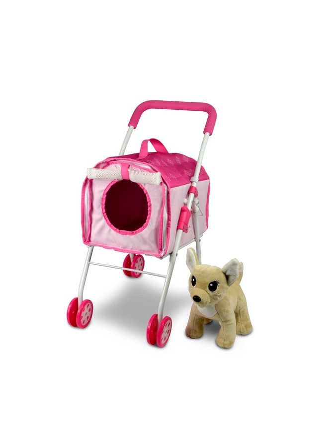 Pet Stroller And Accessories For Kids Ages 3 To 7 Year Olds Dog Toy For Toddlers 2 Pieces Play Dog Set Puppy Party Playset With 1 Pet Puppy Included Pink