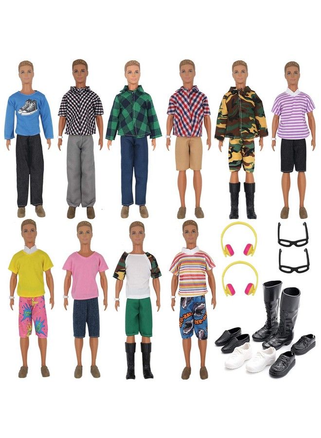 32Pcs Doll Clothes And Accessories For 12 Inch Boy Dolls Include 20 Different Wear Clothes Shirt Jeans Beach Shorts 4 Pairs Of Shoes Glasses Earphones For 12 Boy Doll