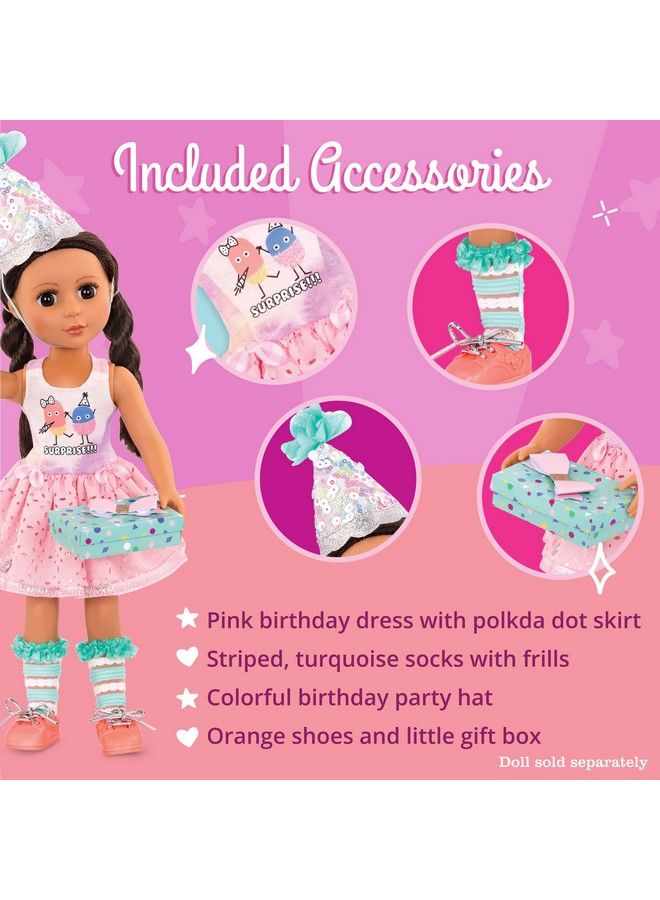 What A Surprise! 14Inch Deluxe Birthday Party Doll Outfit Toys Clothes & Accessories For Girls Ages 3 & Up