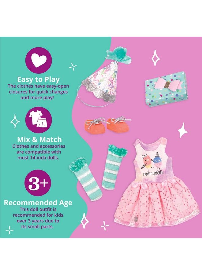 What A Surprise! 14Inch Deluxe Birthday Party Doll Outfit Toys Clothes & Accessories For Girls Ages 3 & Up