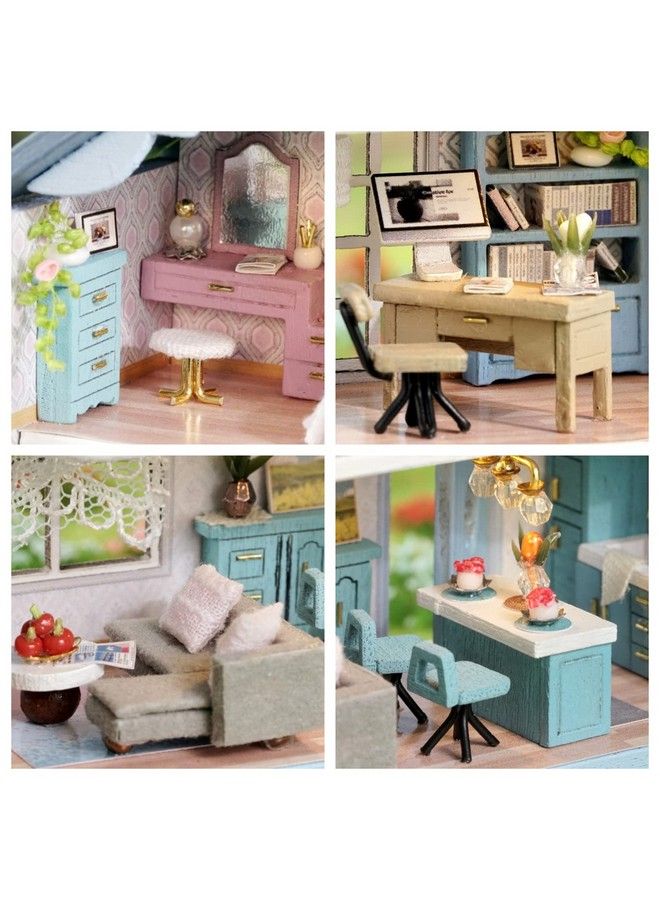 Dollhouse Miniature With Furniture Kit Diy 3D Wooden Diy House Kit With Dust Coverhandmade Tiny House Toys For Teens Adults Gift (Molan House)