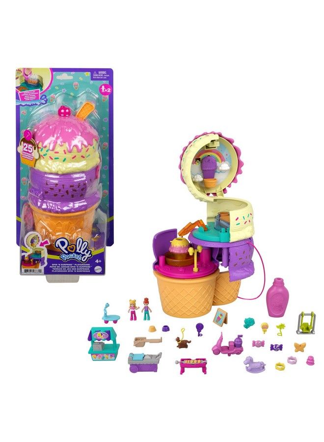 Dolls And Accessories Ice Cream Coneshaped Playground With 3 Floors And 2 Micro Dolls Spin ‘N Surprise Compact