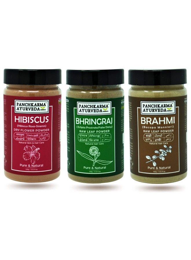 Herbal & Natural Hibiscus Flower Powder 100G Bhringraj Leaf Powder 100G Brahmi Leaf Powder 100G For Hair Shine Antidandruff Hair Pack (100G X 3 Pieces)