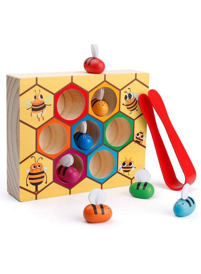 Toddler Fine Motor Skill Toy Clamp Bee To Hive Matching Game Montessori Wooden Color Sorting Puzzle Early Learning Preschool Educational Gift Toy For 3 4 5 Years Old Kids