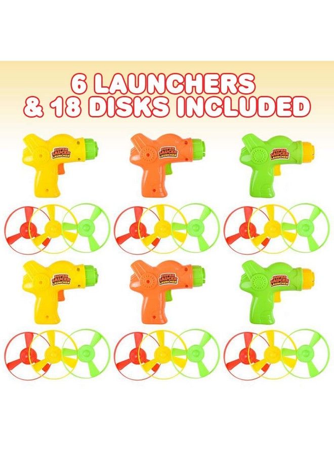 Super Saucer Disc Launcher Toys Set Of 6 Disk Shooter Sets With 1 Flying Saucer Gun And 3 Spinning Disks Each Super Fun Outdoor Flying Toys For Kids Great Birthday Party Favors