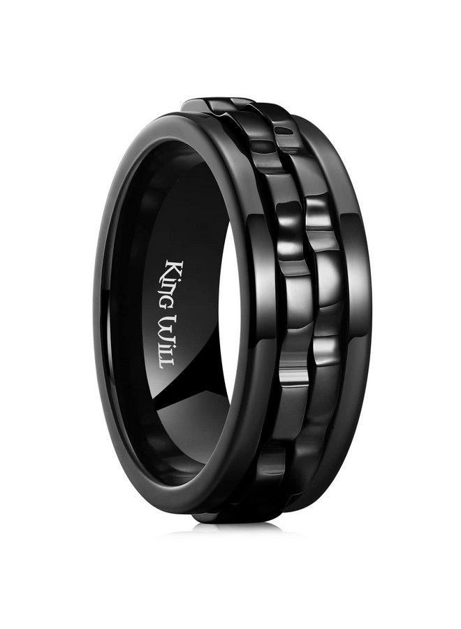Mens Boys Black Gear Spinner Rings Stainless Steel Fidgets Two Black Gear Fidget Ring Anxiety Ring For Men Women Toy Stress Free Cool Wedding Band 10