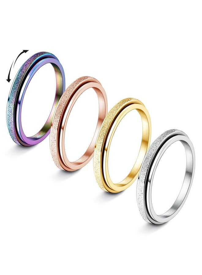 Fidget Rings For Women Men 2/4Mm Stainless Steel Spinner Rings For Anxiety Relief Items Sandblast Glitter Finish Size 59