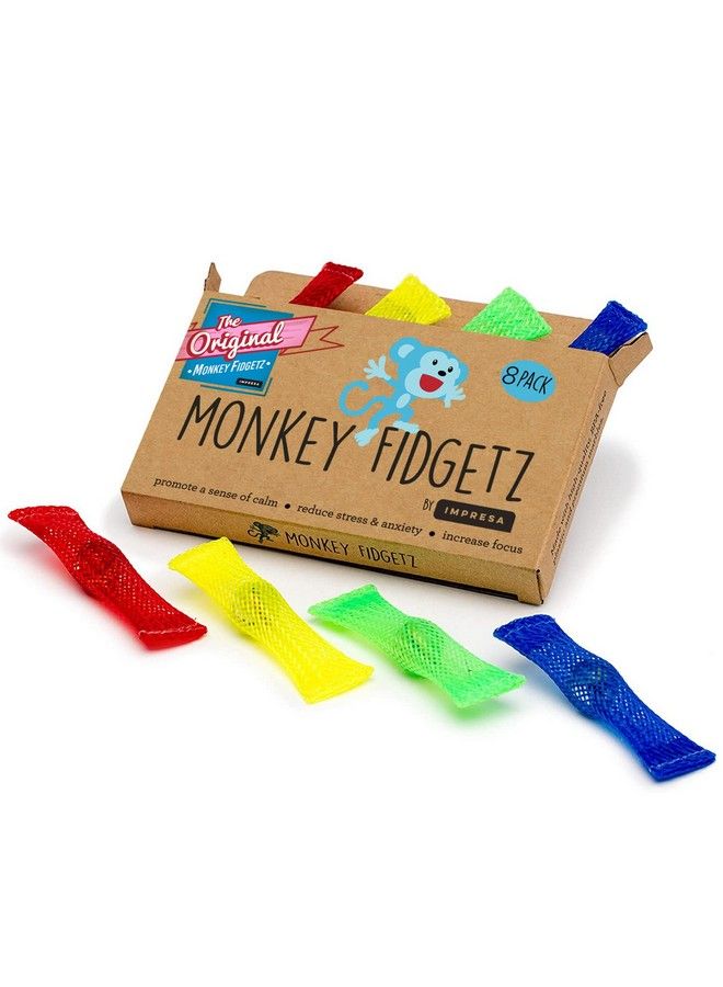 The Original Monkey Fidgetz Meshandmarble Fidget Toy 8Pack Helps Stress / Anxiety For Adults And Kids Great Mesh And Marble Toys For Sensory Need No Bpa By Impresa Products