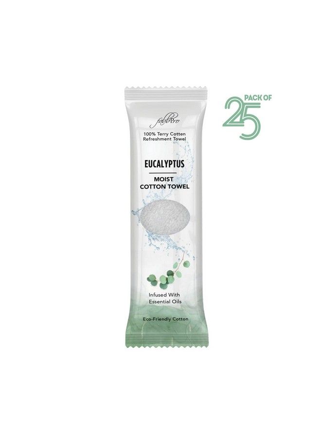 Oshibori Moist Terry Cotton Refreshment Towels (25 Pack 8 X 8 Inches) White Scented Premoistened Towel To Use Hot Or Cold (Eucalyptus)