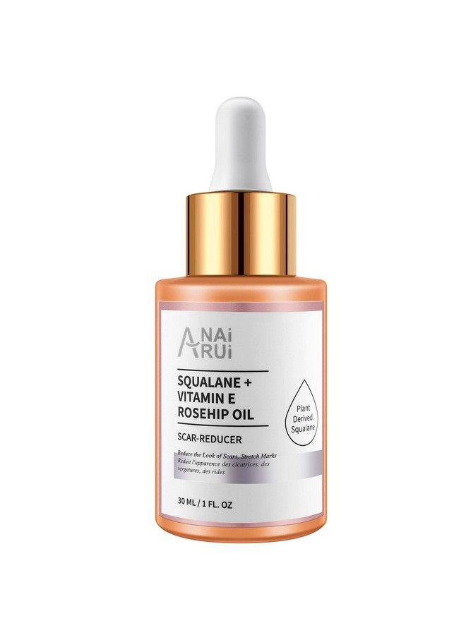 Squalane + Vitamin E Rosehip Oil Moisturizer For Face Hydrate Reduce Scars And Stretch Marks Wrinkles For Smoother Softer Skin 1 Fl. Oz