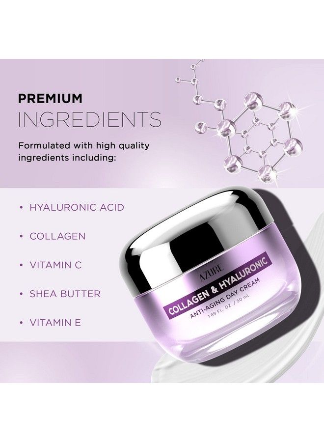 Azure Collagen & Hyaluronic Acid Anti Aging Day Cream Renewing Toning & Hydrating Face Moisturizer Reduces Wrinkles Creases & Fine Lines Locks In Moisture Skin Care Made In Korea 50Ml / 1.69 Fl.Oz.