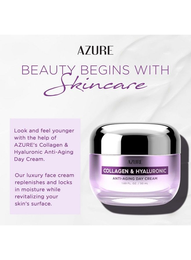 Azure Collagen & Hyaluronic Acid Anti Aging Day Cream Renewing Toning & Hydrating Face Moisturizer Reduces Wrinkles Creases & Fine Lines Locks In Moisture Skin Care Made In Korea 50Ml / 1.69 Fl.Oz.