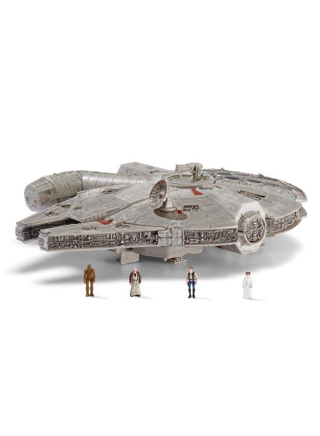Micro Galaxy Squadron Assault Class Millennium Falcon 7Inch Vehicle With 1Inch Han Solo Chewbacca Princess Leia And Obiwan Kenobi Micro Figures Multicolor