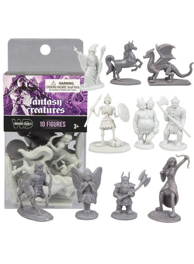 Fantasy Creatures Action Figure Playset 10 Pcs Monster Battle Toy Collection (Includes Dragons Wizards Orcs And More) Perfect For Roleplaying(Rpg) And D&D Dungeons Dragons Gaming