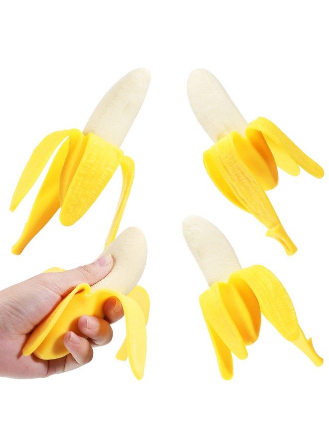 4 Pieces Banana Toy Banana Squishy Banana Fidget Toy Fake Banana Corn Toy Fake Corn Soft Stress Relief Toys Rubber Stretchy Banana Fruit Stress Toy Party Favors For Little Ones (Banana Style)