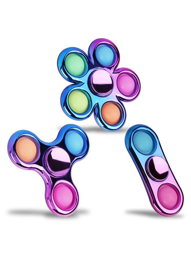 Pop Simple Fidget Spinner 3 Pack Push Bubble Metallooking Fidget Spinners Pop Bubble Rainbow Fidget Toys Spinners For Adhd Anxiety Stress Relief Sensory Toy Party Favor For Kids