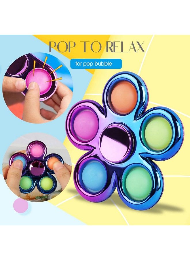 Pop Simple Fidget Spinner 3 Pack Push Bubble Metallooking Fidget Spinners Pop Bubble Rainbow Fidget Toys Spinners For Adhd Anxiety Stress Relief Sensory Toy Party Favor For Kids