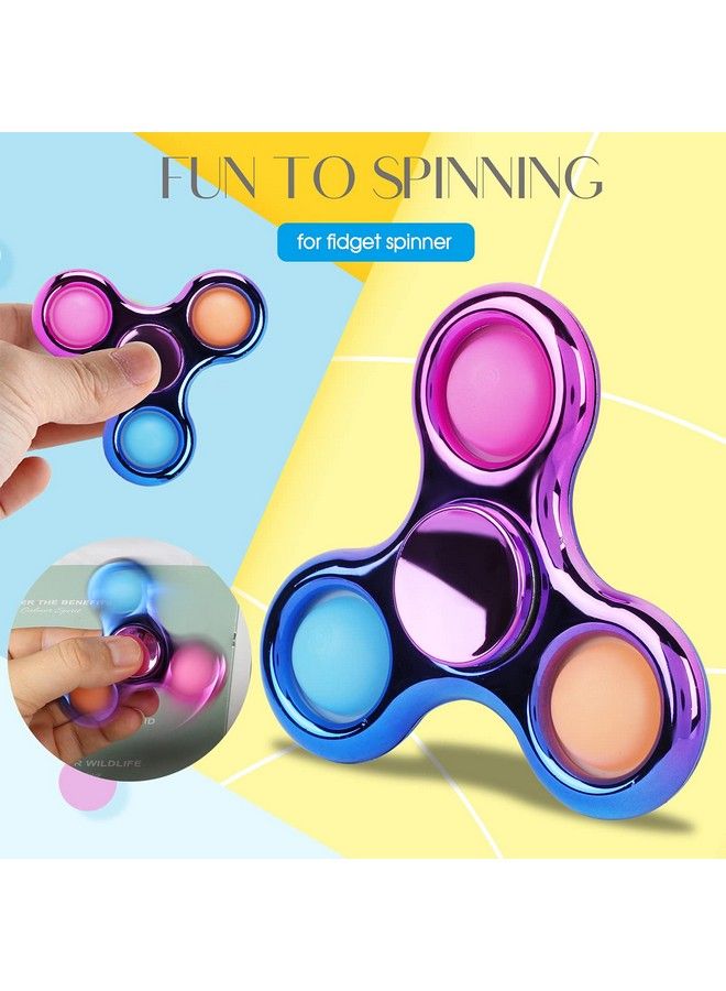 Pop Simple Fidget Spinner 3 Pack Push Bubble Metallooking Fidget Spinners Pop Bubble Rainbow Fidget Toys Spinners For Adhd Anxiety Stress Relief Sensory Toy Party Favor For Kids