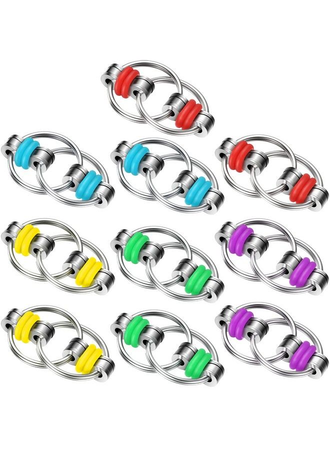Fidget Bike Chain Flippy Chain Toys For Adhd Stress Relief Finger Toys Fidget Flippy Key Chains For Adults And Teens(10 Pcsblue Yellow Red Green Purple)