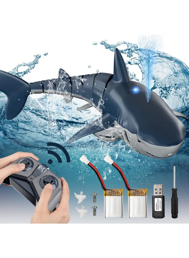 Remote Control Shark 1:18 High Simulation Scale Robot Fish With Light & Spray Water For Lake Bathroom Swimming Pool For Kids Ages 4 5 6 7 8 Boys Christmas Birthday Gifts Rc Boats Pond Toys