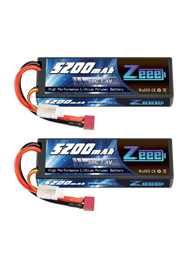 7.4V Lipo Battery 2S 50C 5200Mah Lipos Hard Case With Deanstyle T Connector For Rc Car Trucks 1/8 1/10 Rc Vehicles(2 Packs)