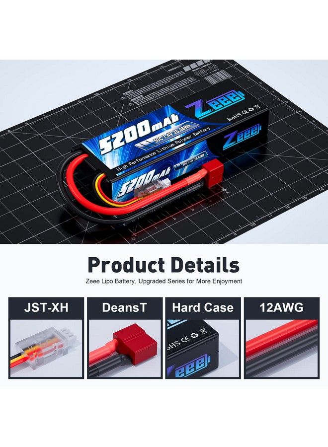 7.4V Lipo Battery 2S 50C 5200Mah Lipos Hard Case With Deanstyle T Connector For Rc Car Trucks 1/8 1/10 Rc Vehicles(2 Packs)