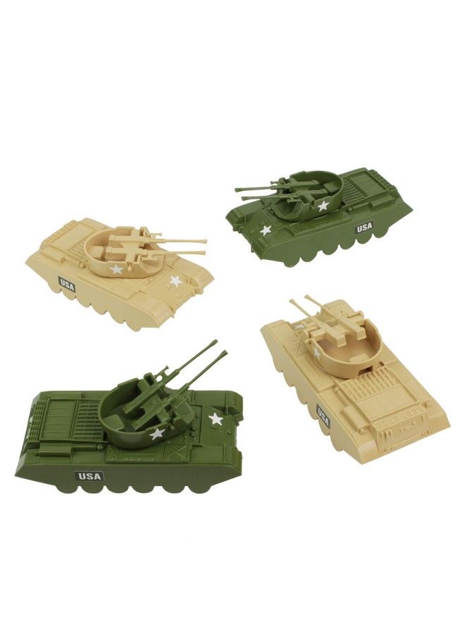 Bmc Classic Payton Antiaircraft Tanks 4Pc Tan Green Plastic Army Men Vehicles