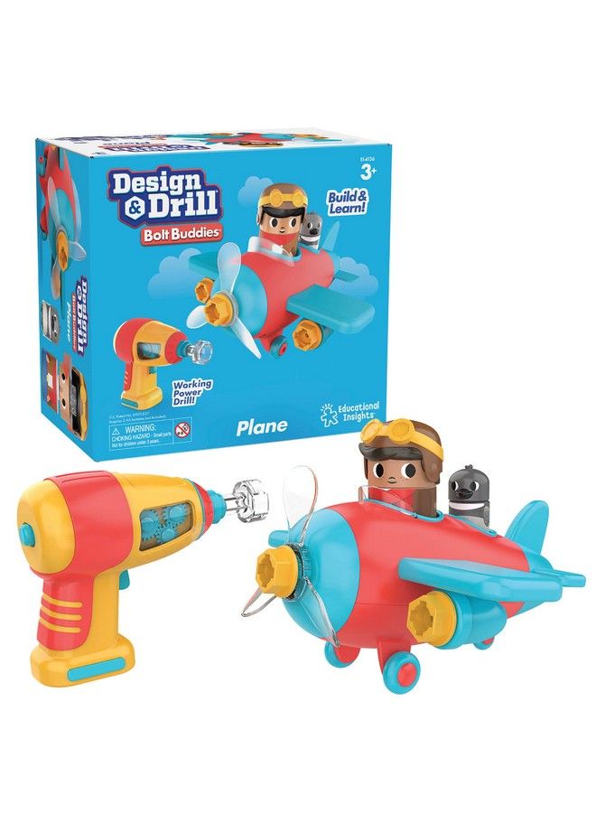 Design & Drill Bolt Buddies Plane Take Apart Toy With Electric Toy Drill Preschool Stem Toy Gifts For Boys & Girls Ages 3+