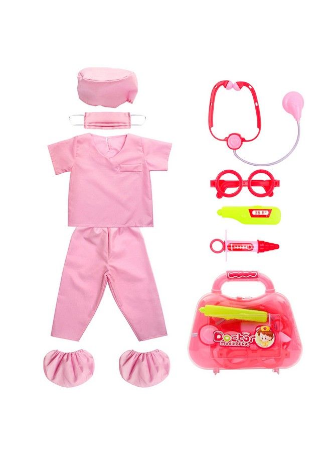 Kid’S Scrubs Role Play Costume Dress Up Set With Medical Toy Kit For Toddler Children Ages 35 (Hot Pink)