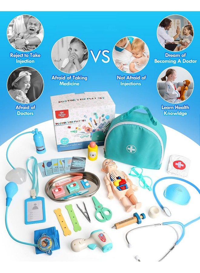 Doctor Kit For Kids Realistic 36Pcs Kids Doctor Kit Wooden Doctor Pretend Playset For Toddlers 35 Medical Kits Toy For Boys Girls With Doctor Bag Stethoscope Syringe