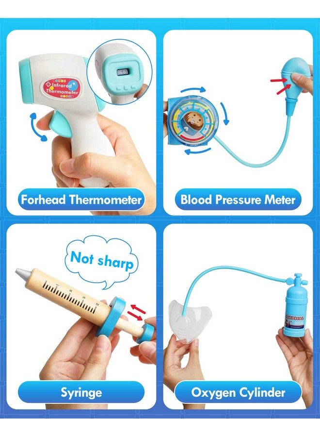 Doctor Kit For Kids Realistic 36Pcs Kids Doctor Kit Wooden Doctor Pretend Playset For Toddlers 35 Medical Kits Toy For Boys Girls With Doctor Bag Stethoscope Syringe