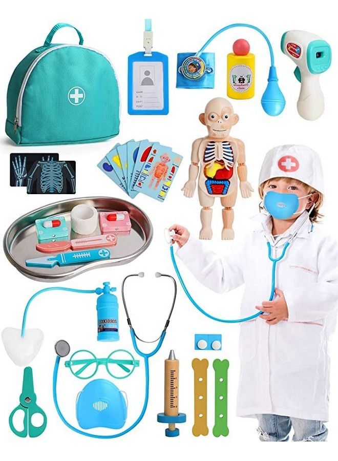 Doctor Kit For Kids Realistic 36Pcs Kids Doctor Kit Wooden Doctor Pretend Playset For Toddlers 35 Medical Kits Toy For Boys Girls With Doctor Bag Stethoscope Syringe