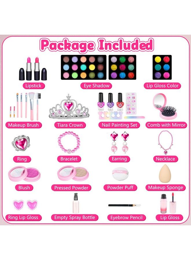 62 Pcs Kids Makeup Kit For Girl Washable Play Makeup Toys Set For Dress Up Pretend Beauty Vanity Set With Cosmetic Case Birthday Toys For Girls 3 4 5 6 7 8 9 10 11 12 Year Old Kids Toddlers