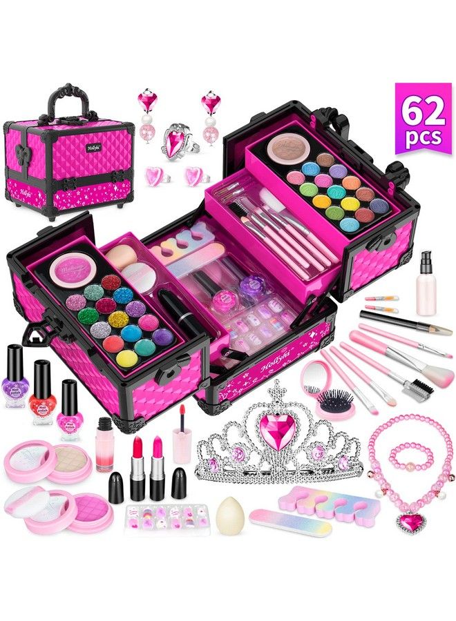 62 Pcs Kids Makeup Kit For Girl Washable Play Makeup Toys Set For Dress Up Pretend Beauty Vanity Set With Cosmetic Case Birthday Toys For Girls 3 4 5 6 7 8 9 10 11 12 Year Old Kids Toddlers