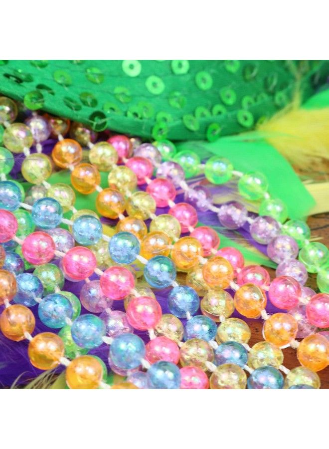 12 Pack Of 33 Mardi Gras Beads Necklace Multicolor Ab Beads Glitter Plastic Necklace Mardi Gras Throws St Patricks Day Beads Party Beads Costume Necklaces