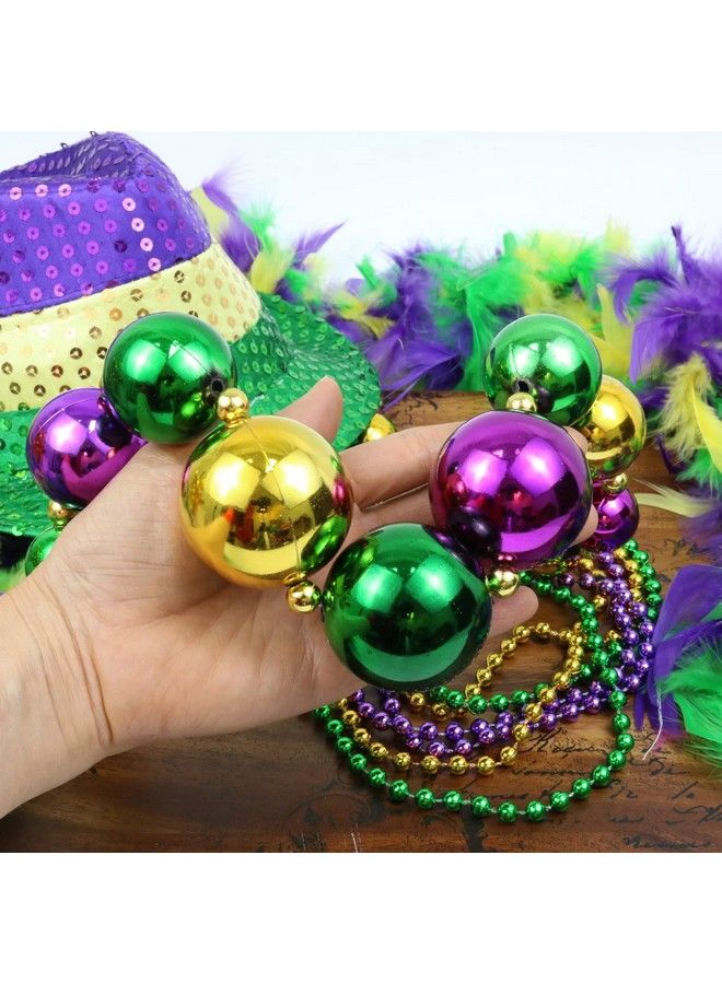 Mardi Gras 46” Jumbo Ball Bead Necklaces And 33” 7Mm Assorted Metallic Color Beaded Necklaces Bundle Set For Party Favors Mardi Gras Festivals Mardi Gras Parades