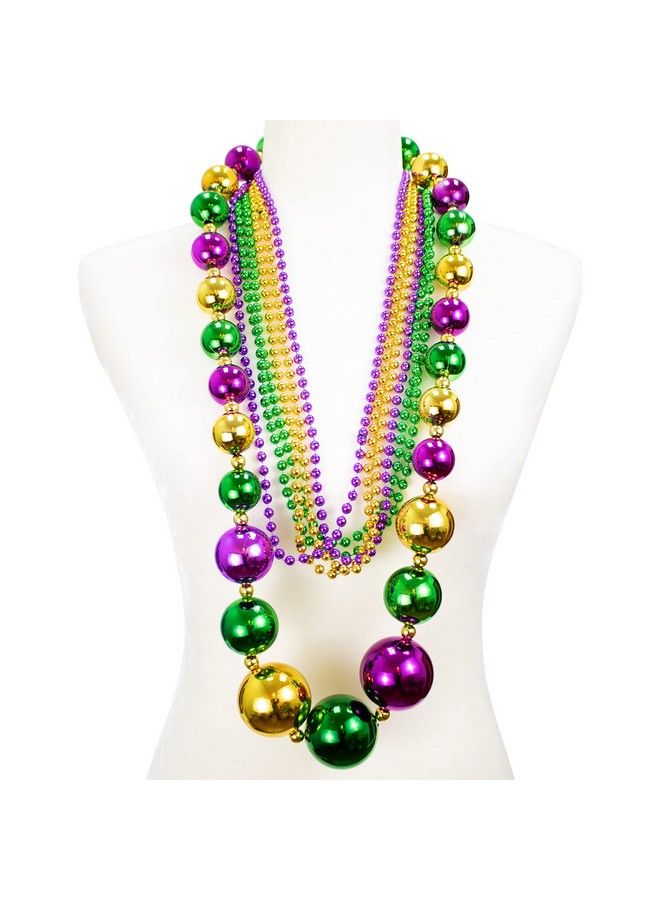 Mardi Gras 46” Jumbo Ball Bead Necklaces And 33” 7Mm Assorted Metallic Color Beaded Necklaces Bundle Set For Party Favors Mardi Gras Festivals Mardi Gras Parades