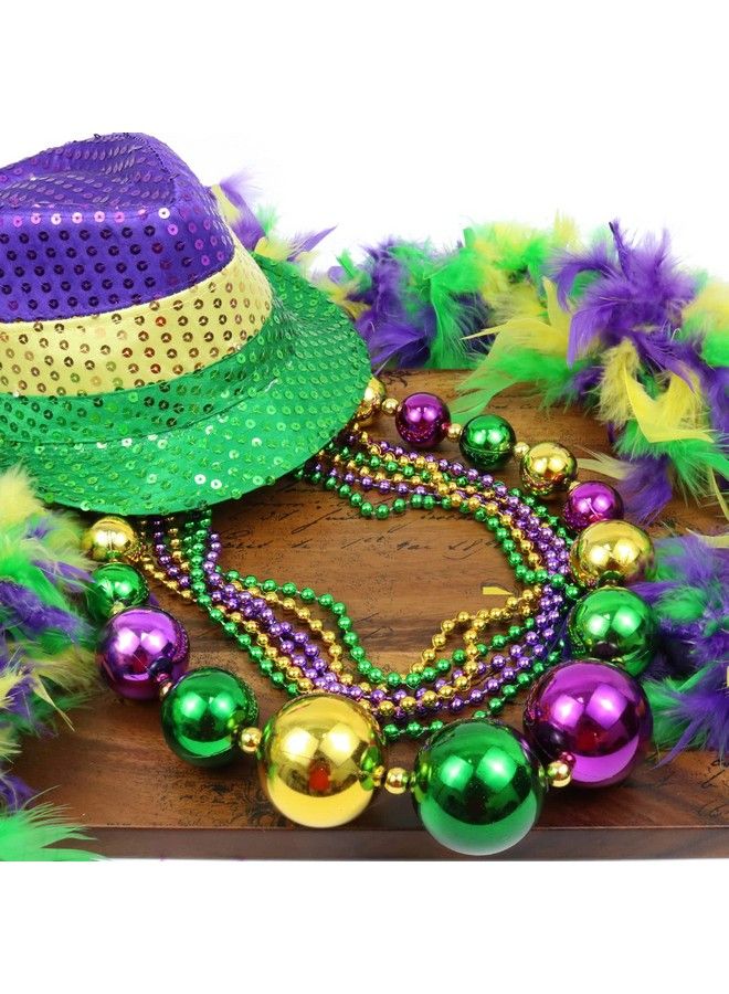 Mardi Gras 46” Jumbo Ball Bead Necklaces And 33” 7Mm Assorted Metallic Color Beaded Necklaces Bundle Set For Party Favors Mardi Gras Festivals Mardi Gras Parades